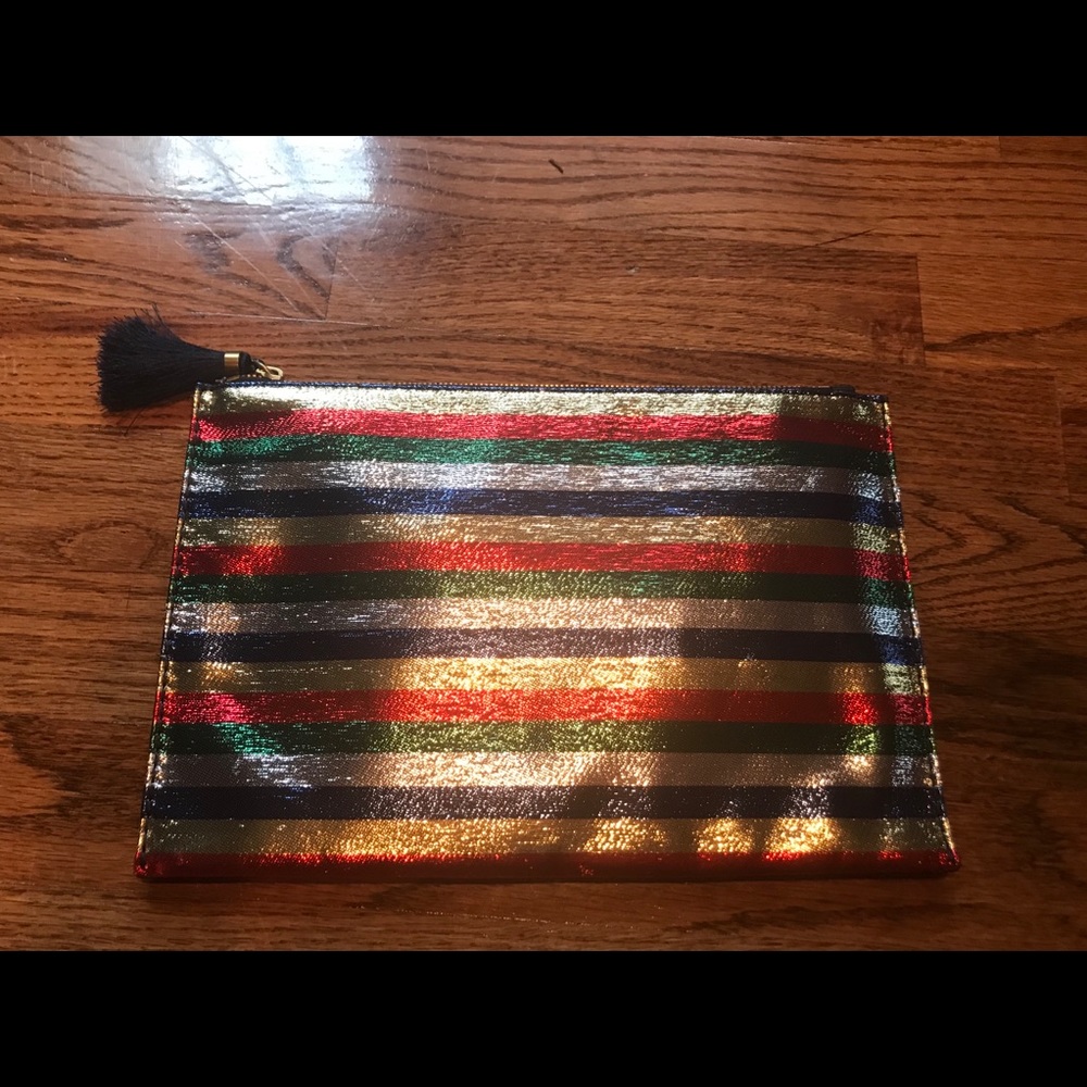 J Crew Colorful Striped Metallic Clutch Bag